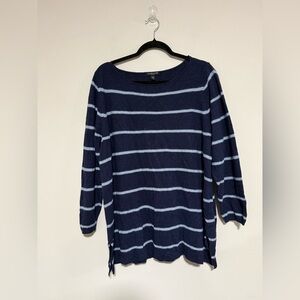 Eileen Fisher Navy Striped Boat Neck Sweater Size 2X Nautical Coastal Classic